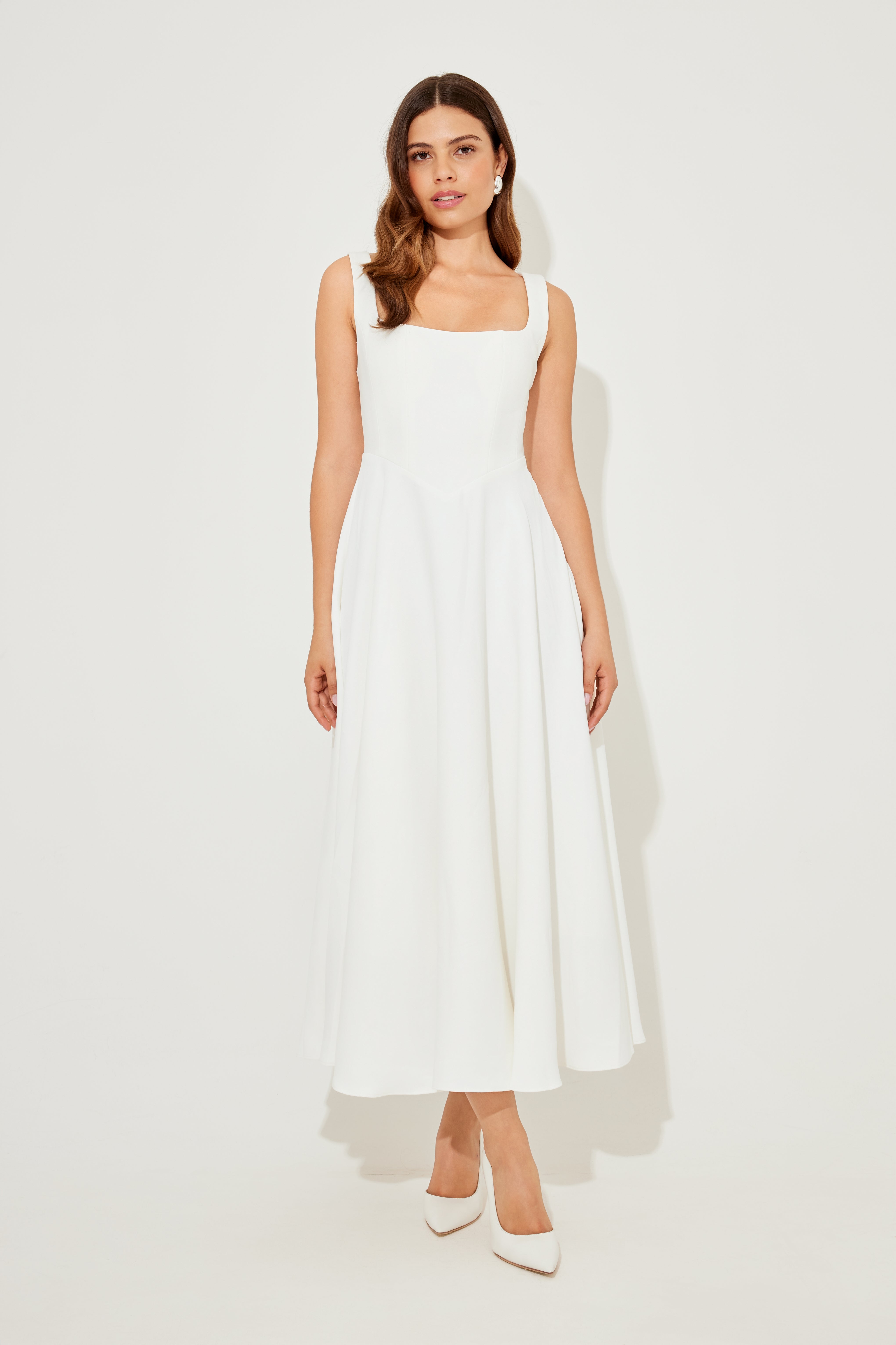 The Luxe High Waist Square Neck Midi Dress