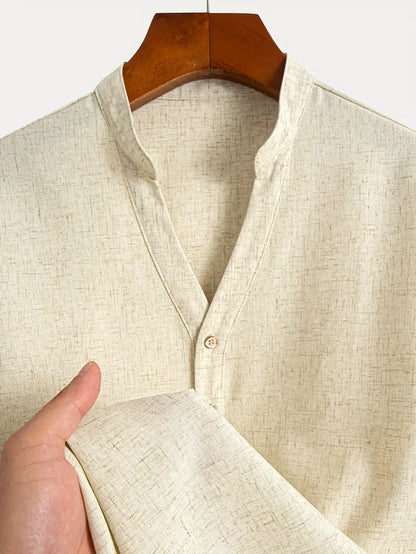 Men's V-Neck Linen Blend 2-Piece Set