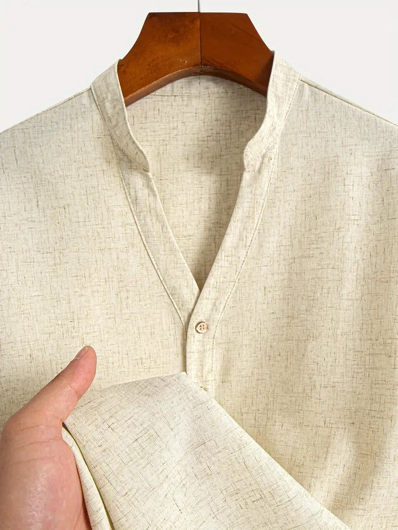 Men's V-Neck Linen Blend 2-Piece Set