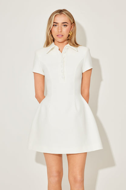 The Luxe Collared Mini Dress with Volume Skirt