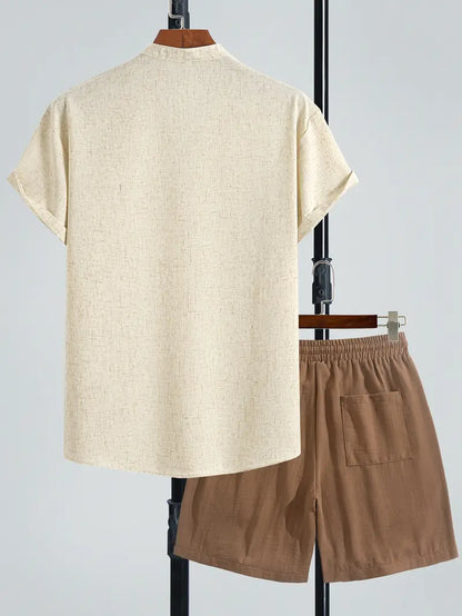 Men's V-Neck Linen Blend 2-Piece Set